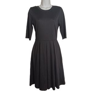OXIULY Black Short Sleeve Fit & Flare A Line Midi Dress Small
